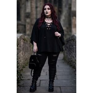 Lane Bryant Blk Tunic Kaftan Top 18/20 Copper Lace Detail Whimsigoth Dark Fairy